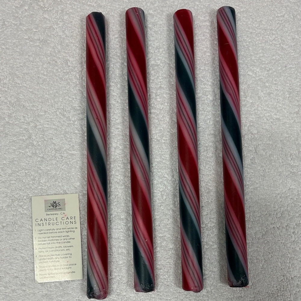 J&S Festive Red white green candy cane Christmas Striped Candlesticks